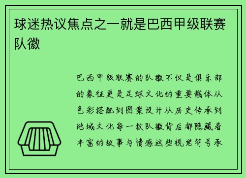 球迷热议焦点之一就是巴西甲级联赛队徽